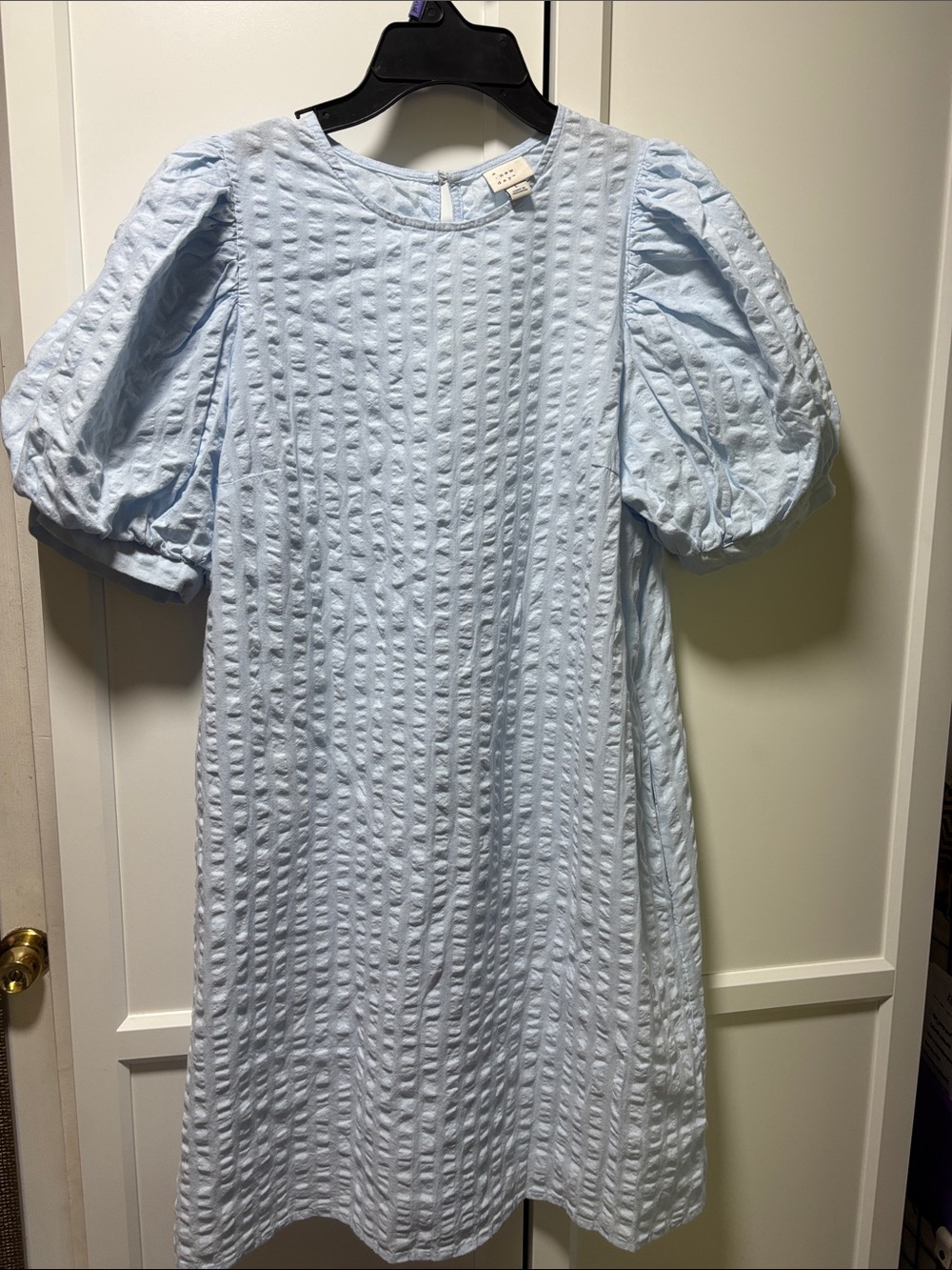 a new day Light Blue Puff-Sleeve Textured Dress